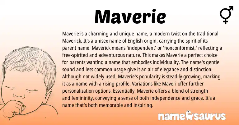 Infographic about Maverie name meaning, Maverie is a name from English origin(s).
