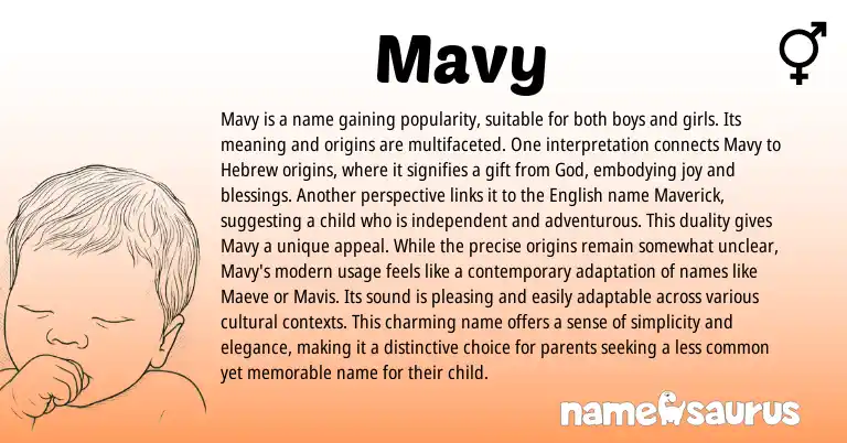 Infographic about Mavy name meaning, Mavy is a name from Hebrew, English origin(s).
