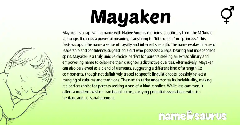 Infographic about Mayaken name meaning, Mayaken is a name from American origin(s).