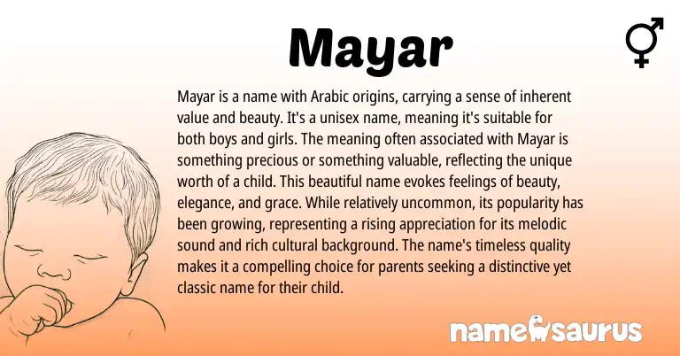 Infographic about Mayar name meaning, Mayar is a name from Hebrew, Persian, Arabic origin(s).