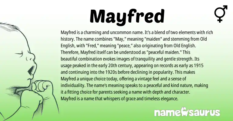 Infographic about Mayfred name meaning, Mayfred is a name from English origin(s).