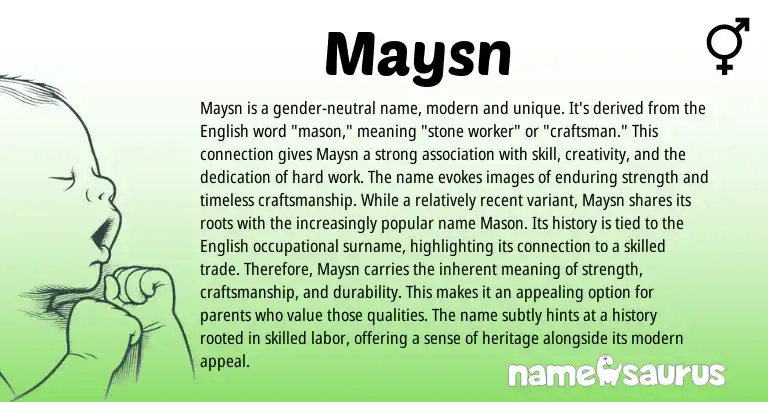 Infographic about Maysn name meaning, Maysn is a name from English origin(s).