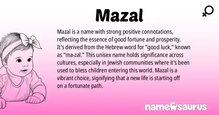 Infographic about Mazal name meaning, Mazal is a name from Hebrew, Judeo-Spanish origin(s).