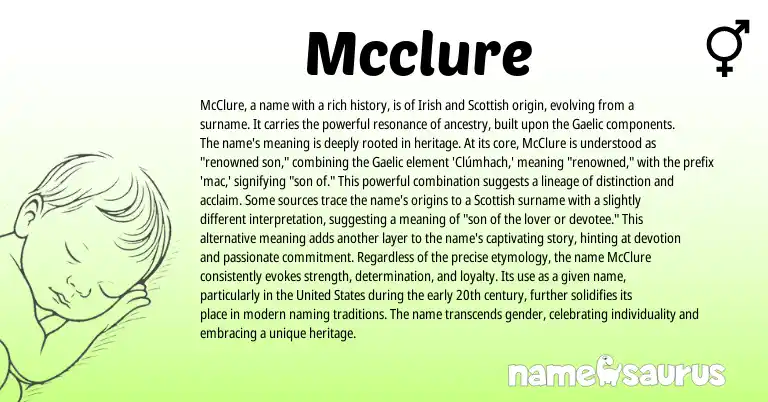 Infographic about Mcclure name meaning, Mcclure is a name from Scottish, Gaelic, Irish origin(s).