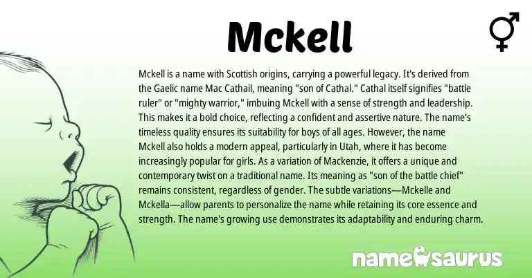 Infographic about Mckell name meaning, Mckell is a name from Scottish, Gaelic origin(s).