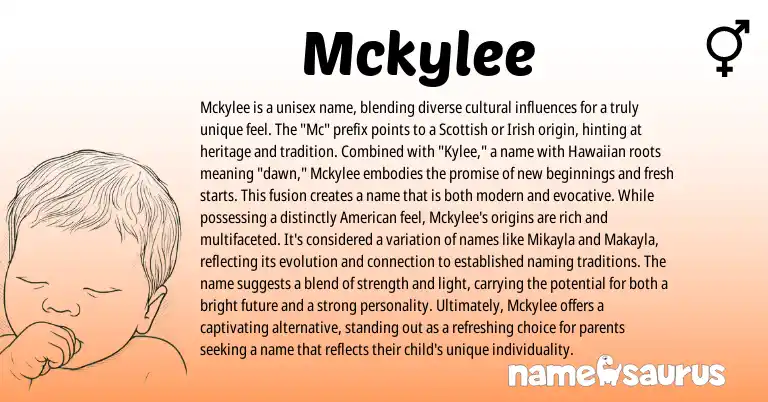 Infographic about Mckylee name meaning, Mckylee is a name from Hawaiian, Irish, Scottish, American origin(s).