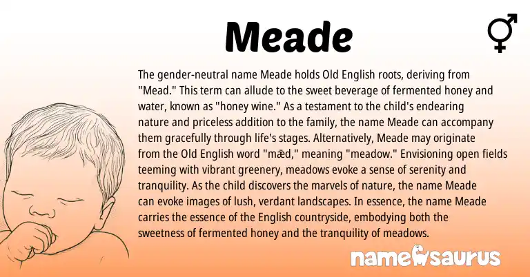Infographic about Meade name meaning, Meade is a name from Old English, English origin(s).