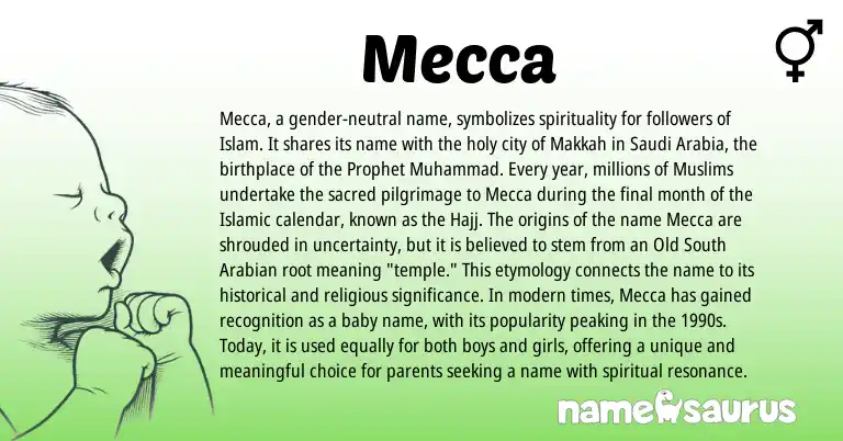Infographic about Mecca name meaning, Mecca is a name from N/A origin(s).