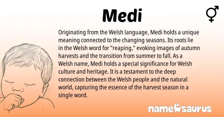 Infographic about Medi name meaning, Medi is a name from Welsh origin(s).