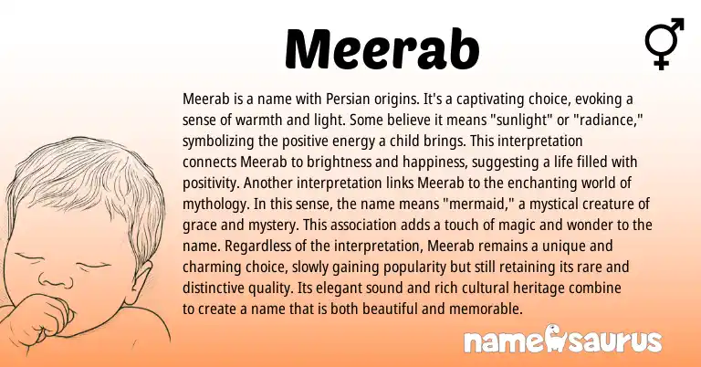 Infographic about Meerab name meaning, Meerab is a name from Arabic, Persian origin(s).