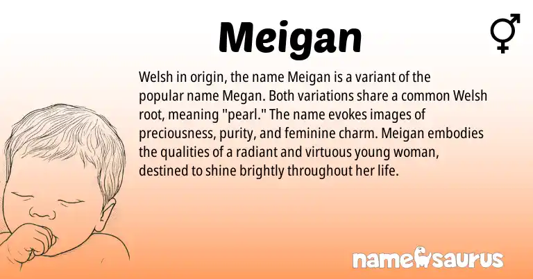 Infographic about Meigan name meaning, Meigan is a name from Welsh origin(s).