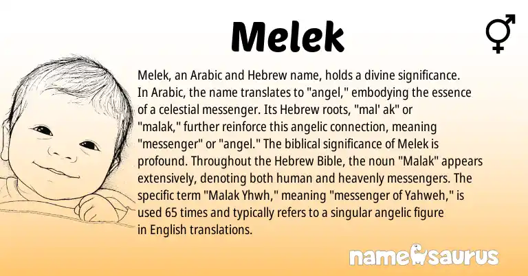 Infographic about Melek name meaning, Melek is a name from English, Arabic, Hebrew origin(s).