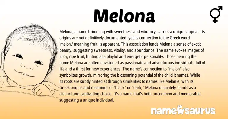 Infographic about Melona name meaning, Melona is a name from Hebrew, Greek origin(s).