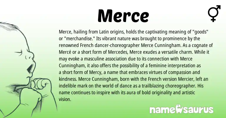 Infographic about Merce name meaning, Merce is a name from French, Latin origin(s).