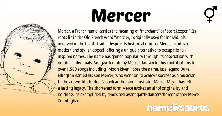 Infographic about Mercer name meaning, Mercer is a name from French, Old French origin(s).