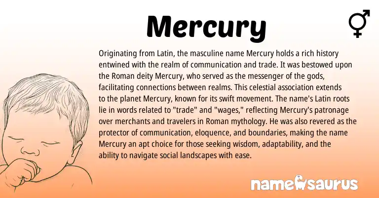 Infographic about Mercury name meaning, Mercury is a name from Roman, Latin origin(s).