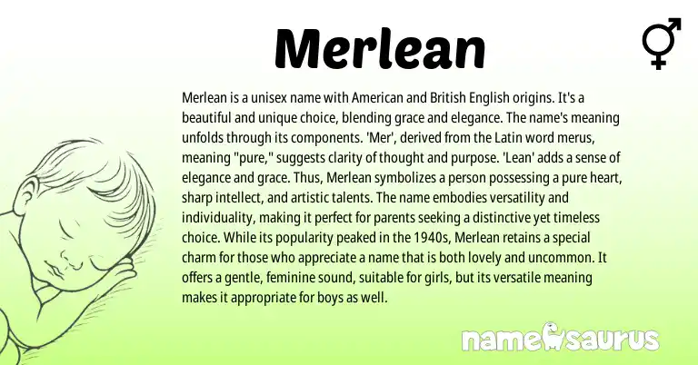 Infographic about Merlean name meaning, Merlean is a name from Latin origin(s).