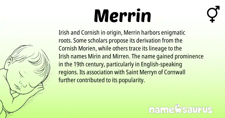 Infographic about Merrin name meaning, Merrin is a name from Irish, English, Cornish origin(s).