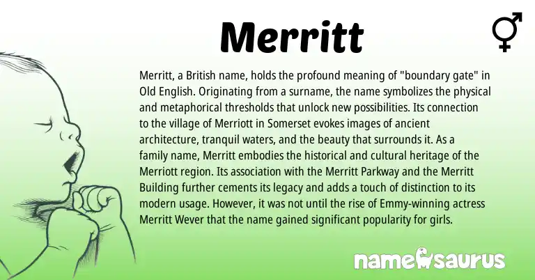 Infographic about Merritt name meaning, Merritt is a name from Old English, British origin(s).