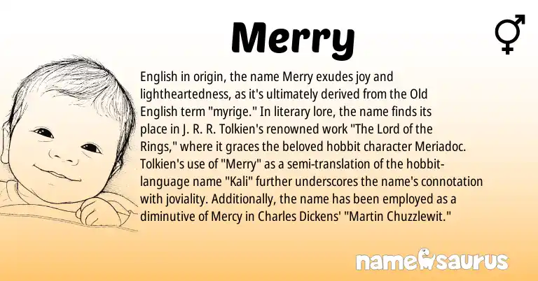 Infographic about Merry name meaning, Merry is a name from Old English, English origin(s).