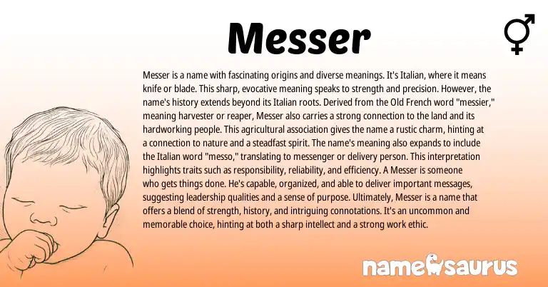 Infographic about Messer name meaning, Messer is a name from Hebrew, Italian origin(s).