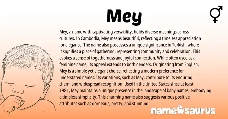 Infographic about Mey name meaning, Mey is a name from Chinese, Persian, Turkish, Cambodian origin(s).