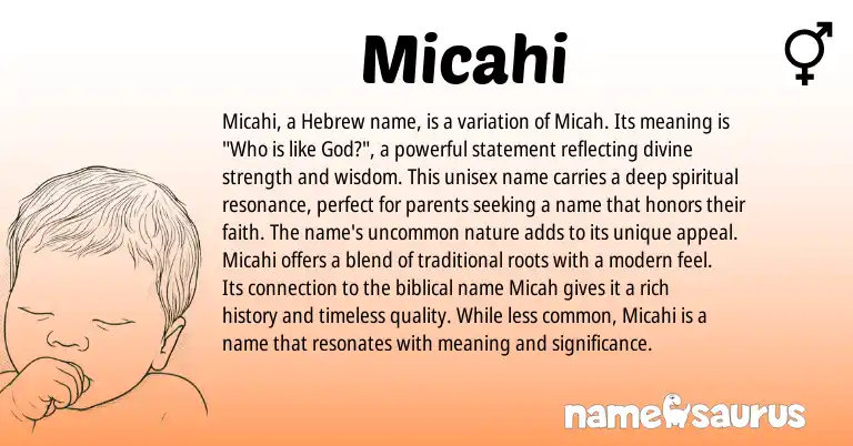 Infographic about Micahi name meaning, Micahi is a name from Hebrew origin(s).