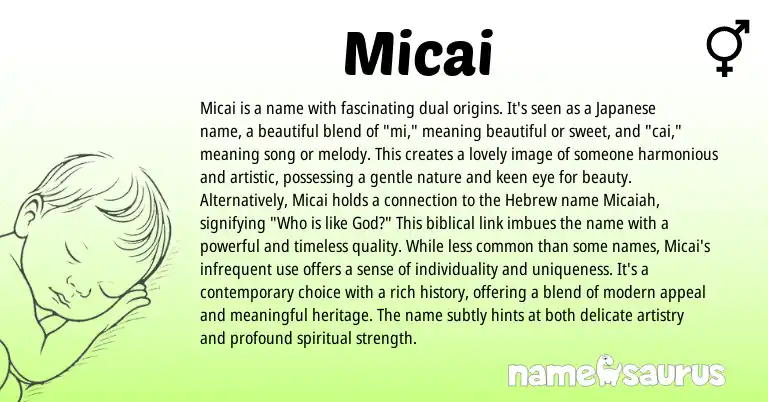 Infographic about Micai name meaning, Micai is a name from Japanese origin(s).
