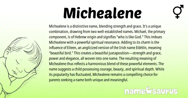 Infographic about Michealene name meaning, Michealene is a name from Hebrew origin(s).