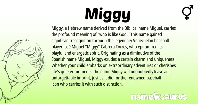 Infographic about Miggy name meaning, Miggy is a name from Spanish, Hebrew origin(s).