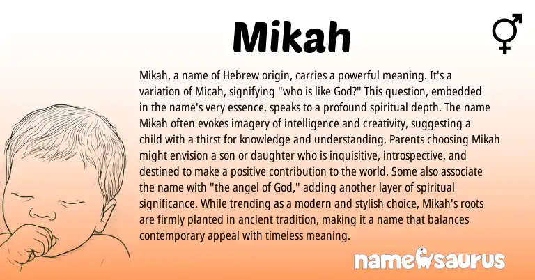 Infographic about Mikah name meaning, Mikah is a name from Hebrew origin(s).