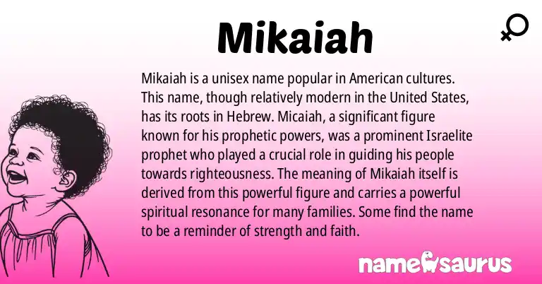 Infographic about Mikaiah name meaning, Mikaiah is a name from American origin(s).