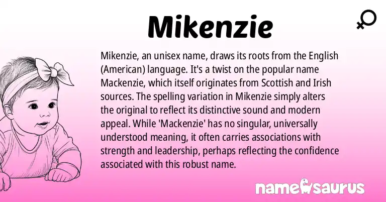 Infographic about Mikenzie name meaning, Mikenzie is a name from English (American) origin(s).