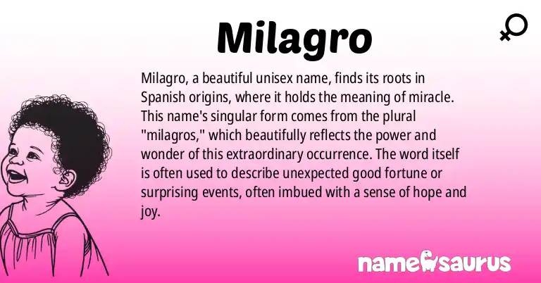 Infographic about Milagro name meaning, Milagro is a name from Spanish origin(s).