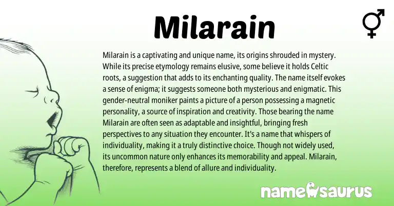 Infographic about Milarain name meaning, Milarain is a name from Other origin(s).