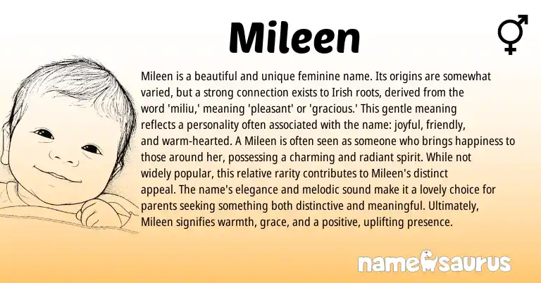 Infographic about Mileen name meaning, Mileen is a name from Irish origin(s).