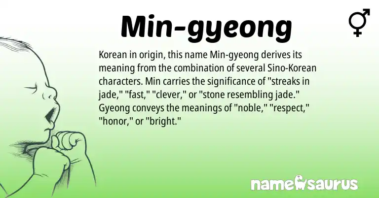 Infographic about Min-gyeong name meaning, Min-gyeong is a name from Korean origin(s).