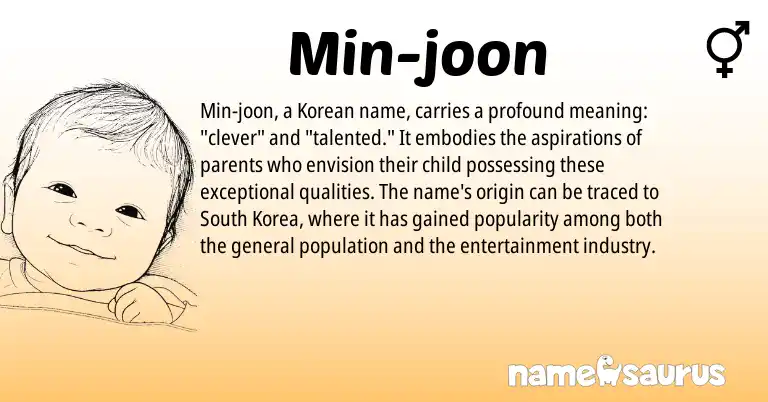 Infographic about Min-joon name meaning, Min-joon is a name from Korean origin(s).