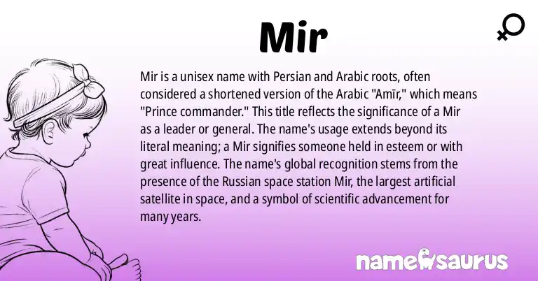 Infographic about Mir name meaning, Mir is a name from Persian, Arabic origin(s).