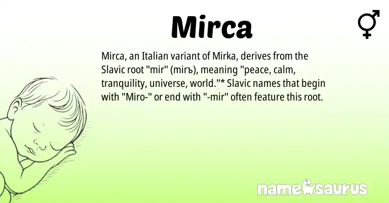 Infographic about Mirca name meaning, Mirca is a name from Slavic, Italian origin(s).