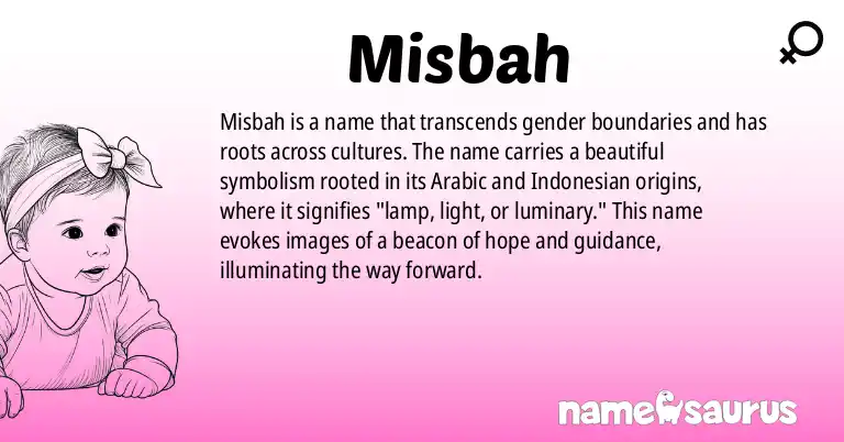 Infographic about Misbah name meaning, Misbah is a name from Arabic, Urdu, Indonesian origin(s).