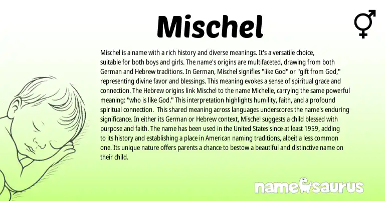 Infographic about Mischel name meaning, Mischel is a name from Germanic, French origin(s).