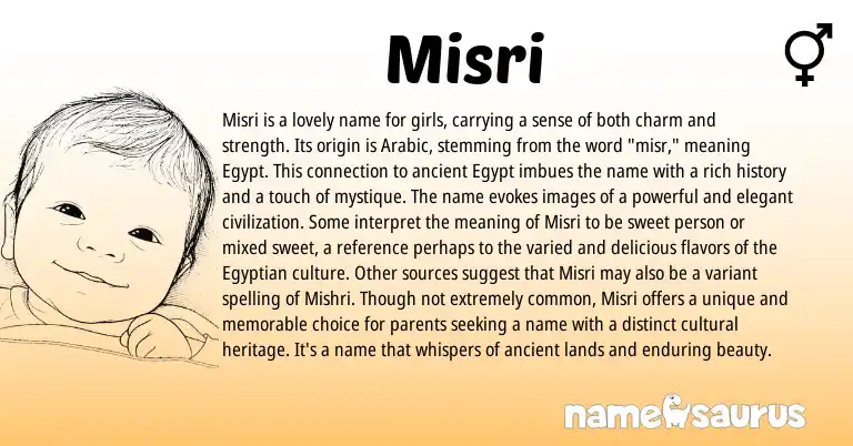 Infographic about Misri name meaning, Misri is a name from Indian, Arabic origin(s).