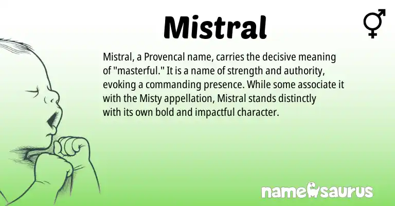 Infographic about Mistral name meaning, Mistral is a name from Provençal origin(s).