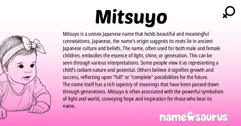 Infographic about Mitsuyo name meaning, Mitsuyo is a name from Japanese origin(s).