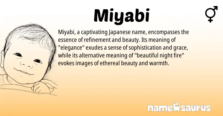 Infographic about Miyabi name meaning, Miyabi is a name from Japanese origin(s).