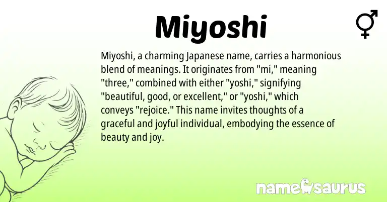 Infographic about Miyoshi name meaning, Miyoshi is a name from Japanese origin(s).