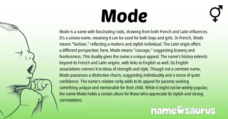 Infographic about Mode name meaning, Mode is a name from Latin, French, English origin(s).