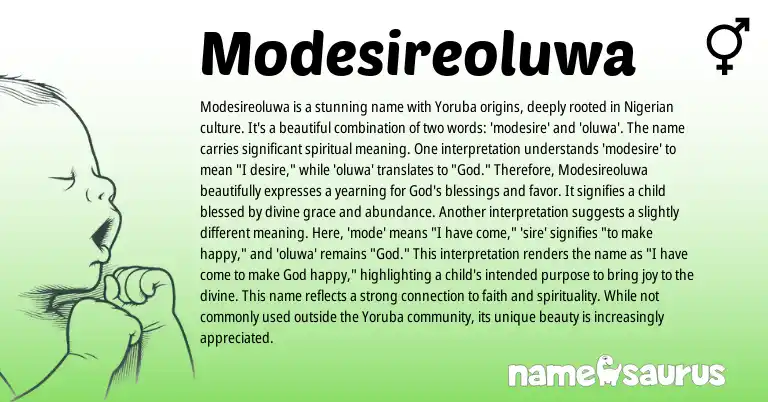 Infographic about Modesireoluwa name meaning, Modesireoluwa is a name from Yoruba, Nigerian origin(s).
