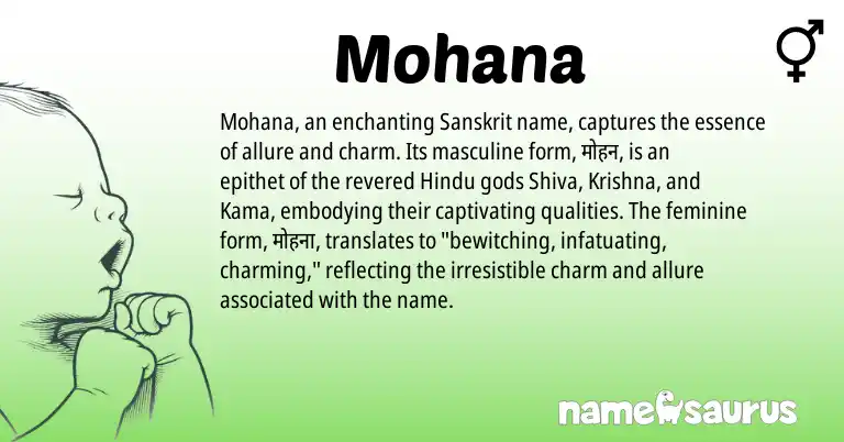 Infographic about Mohana name meaning, Mohana is a name from Sanskrit, Hindu origin(s).